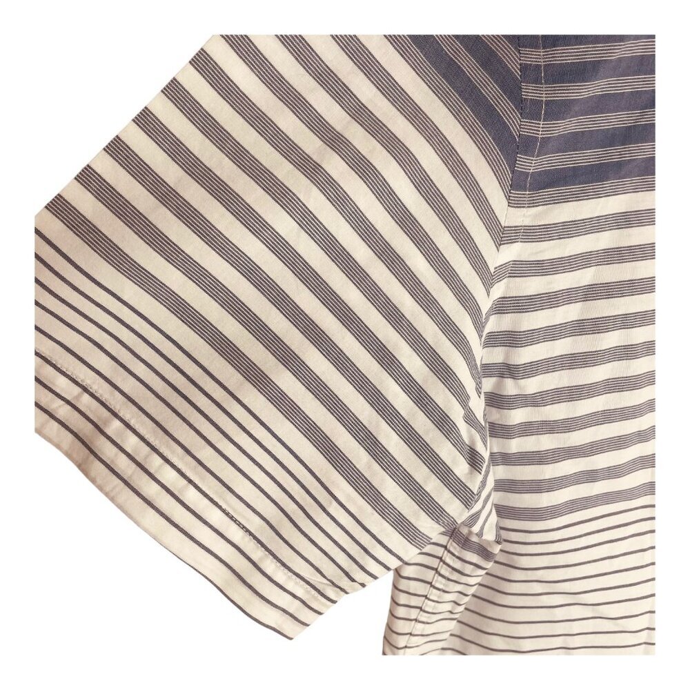 Club Room Men's Blue & White Color Block Stripe Short Sleeve Button Down Shirt - Picture 8 of 11
